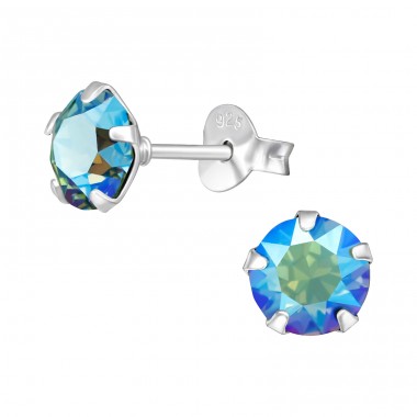 Round with Crystal - 925 Sterling Silver Ear Studs With Crystal Stones A4S47615