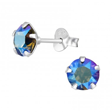 Round with Crystal - 925 Sterling Silver Ear Studs With Crystal Stones A4S47616