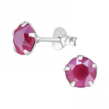 Round with Crystal - 925 Sterling Silver Ear Studs With Crystal Stones A4S47617