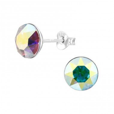 Round with Crystal - 925 Sterling Silver Ear Studs With Crystal Stones A4S47618