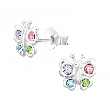 Butterfly with Zirconia - 925 Sterling Silver Ear Studs With Crystal Stones A4S47723