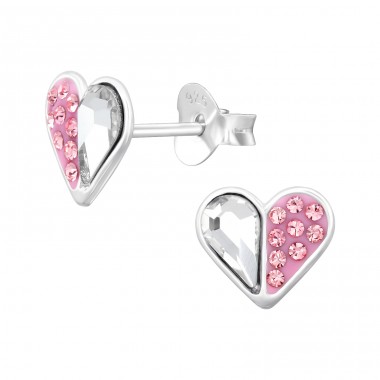 Hearts with Crystals - 925 Sterling Silver Ear Studs With Crystal Stones A4S47735