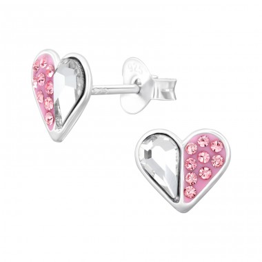 Hearts with Crystals - 925 Sterling Silver Ear Studs With Crystal Stones A4S47735