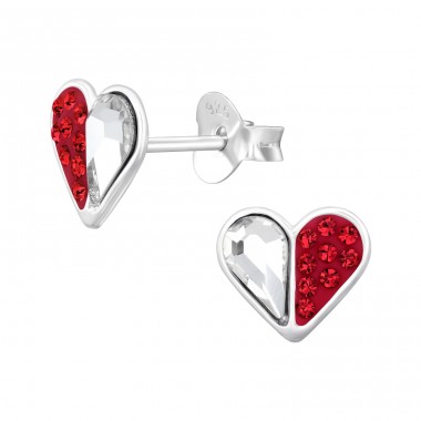 Hearts with Crystals - 925 Sterling Silver Ear Studs With Crystal Stones A4S47736