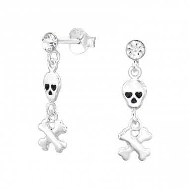 Skull And Crossbones - 925 Sterling Silver Ear Studs with Crystal stones A4S47837