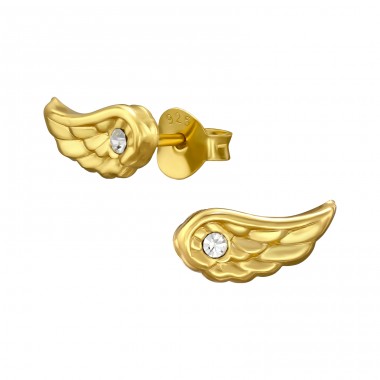 Wings with Crystal - 925 Sterling Silver Ear Studs With Crystal Stones A4S47977