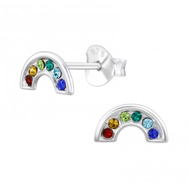 Rainbow  with Crystal - 925 Sterling Silver Ear Studs With Crystal Stones A4S47990