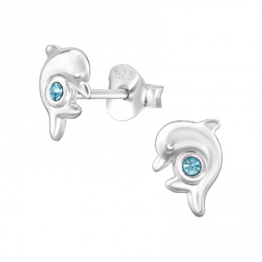 Dolphin - 925 Sterling Silver Ear Studs with Crystal stones A4S48003