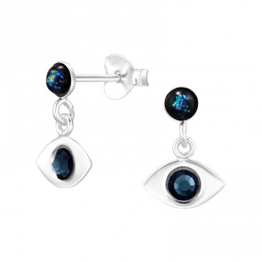 Evil Eye with Crystal - 925 Sterling Silver Ear Studs With Crystal Stones A4S48018