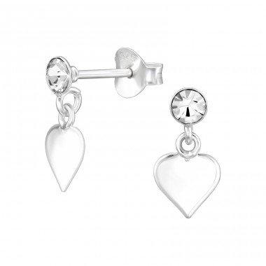 Heart with crystal - 925 Sterling Silver Ear Studs With Crystal Stones A4S48019