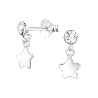 Star - 925 Sterling Silver Ear Studs with Crystal stones A4S48020