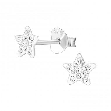 Star with Crystals - 925 Sterling Silver Ear Studs With Crystal Stones A4S48183