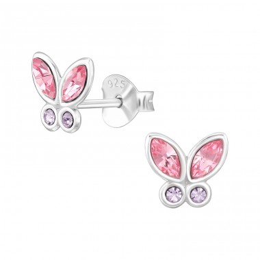 Butterfly - 925 Sterling Silver Ear Studs with Crystal stones A4S48291