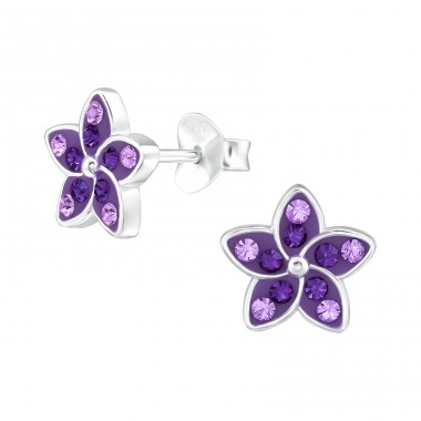 Flower with crystals - 925 Sterling Silver Ear Studs With Crystal Stones A4S48319