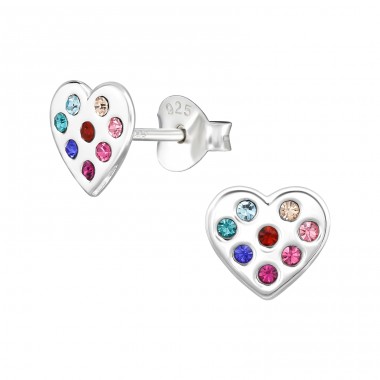 Heart with color crystals - 925 Sterling Silver Ear Studs With Crystal Stones A4S48356