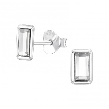 Rectangle with crystal - 925 Sterling Silver Ear Studs With Crystal Stones A4S48365