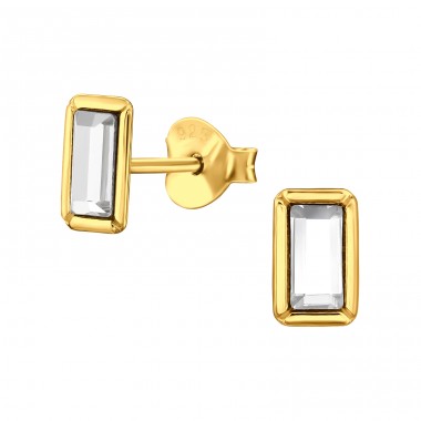 Rectangle with crystal - 925 Sterling Silver Ear Studs With Crystal Stones A4S48366