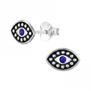 Eye of Evil with crystal - 925 Sterling Silver Ear Studs With Crystal Stones A4S48367