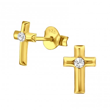 Cross - 925 Sterling Silver Ear Studs with Crystal stones A4S48519