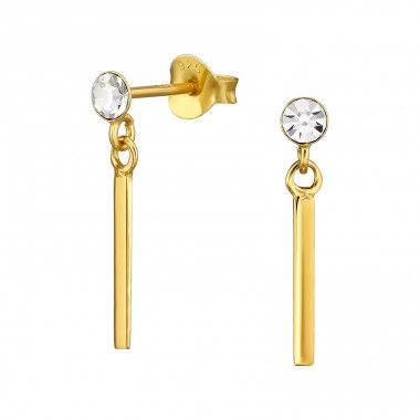 Bar Dangle with Crystal - 925 Sterling Silver Ear Studs With Crystal Stones A4S48525