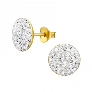 Golden round with crystals - 925 Sterling Silver Ear Studs With Crystal Stones A4S48530