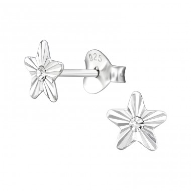 Star  with crystal - 925 Sterling Silver Ear Studs With Crystal Stones A4S48717