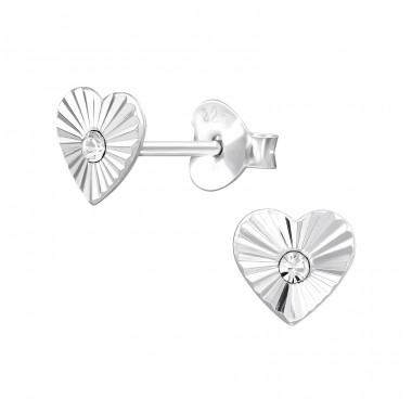 Heart patterned with crystal - 925 Sterling Silver Ear Studs With Crystal Stones A4S48718