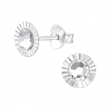 Circle with Crystal stones - 925 Sterling Silver Ear Studs With Crystal Stones A4S48719