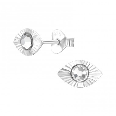 Evil Eye with Crystal - 925 Sterling Silver Ear Studs With Crystal Stones A4S48720