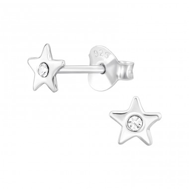 Star  with crystal - 925 Sterling Silver Ear Studs With Crystal Stones A4S48790