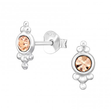 Antique pattern with crystal - 925 Sterling Silver Ear Studs With Crystal Stones A4S48792