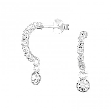 Half Hoop with Crystal - 925 Sterling Silver Ear Studs With Crystal Stones A4S48886