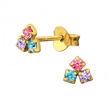 Rainbow Cluster - 925 Sterling Silver Ear Studs With Crystal Stones A4S49160