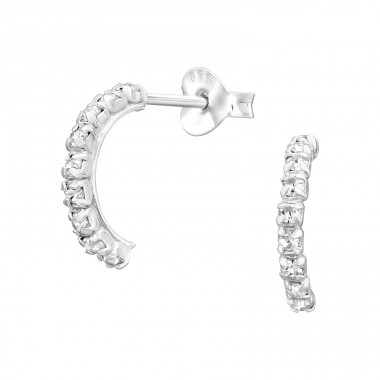 Half Hoop Cluster with Crystals - 925 Sterling Silver Ear Studs With Crystal Stones A4S49161