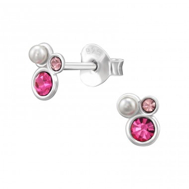 Zircon and Pearl - 925 Sterling Silver Ear Studs With Crystal Stones A4S49230