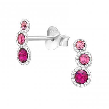 Round with Crystal - 925 Sterling Silver Ear Studs With Crystal Stones A4S49243