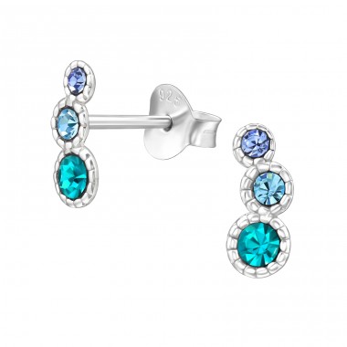 Round with Crystal - 925 Sterling Silver Ear Studs With Crystal Stones A4S49244