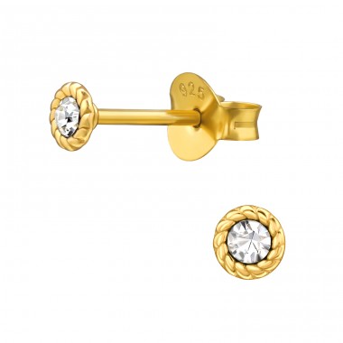 Golden Round with Crystal 3.5Mm - 925 Sterling Silver Ear Studs With Crystal Stones A4S49248