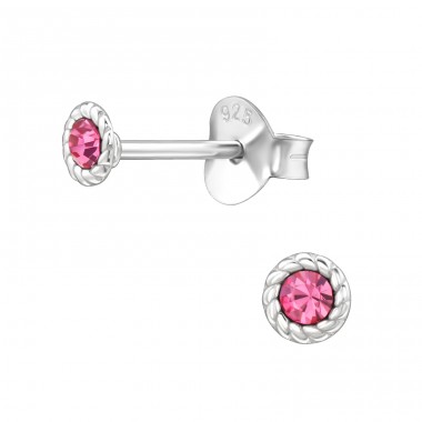 Round with Crystal - 925 Sterling Silver Ear Studs With Crystal Stones A4S49249