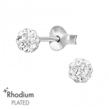 4mm Ball  with Crystal stones - 925 Sterling Silver Ear Studs With Crystal Stones A4S49380