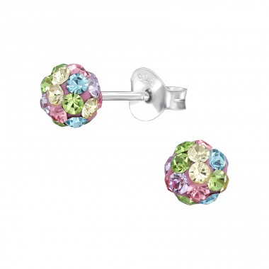 5mm Ball  with Crystal stones  - 925 Sterling Silver Ear Studs With Crystal Stones A4S49381