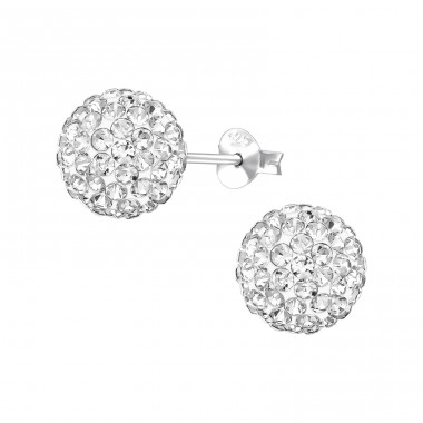  10mm Ball with Crystals - 925 Sterling Silver Ear Studs With Crystal Stones A4S49392