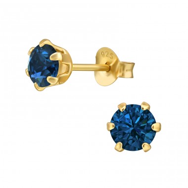 Gold plated Round 5mm crystal 6 Prong - 925 Sterling Silver Ear Studs With Crystal Stones A4S49425