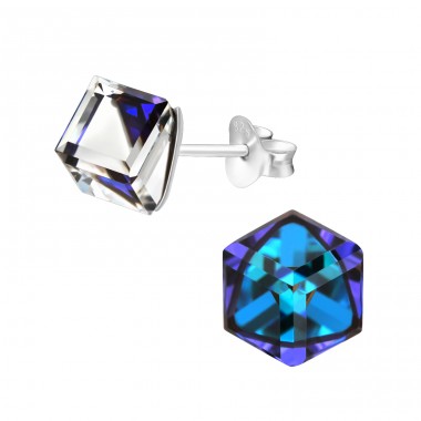 Square  With Genuine European Crystals - 925 Sterling Silver Lacrystale Silver Ear Studs A4S6426