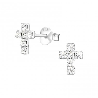 Cross - 925 Sterling Silver Ear Studs with Crystal stones A4S776