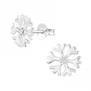 Snowflake - 925 Sterling Silver Ear Studs with Zirconia stones A4S11710