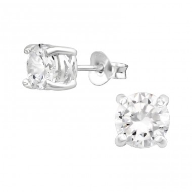 Round 5mm - 925 Sterling Silver Ear Studs with Zirconia stones A4S15512