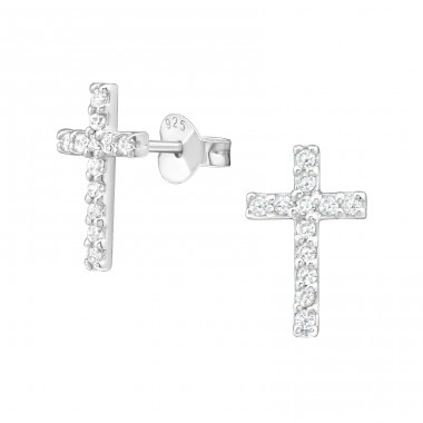 Cross - 925 Sterling Silver Ear Studs with Zirconia stones A4S18833