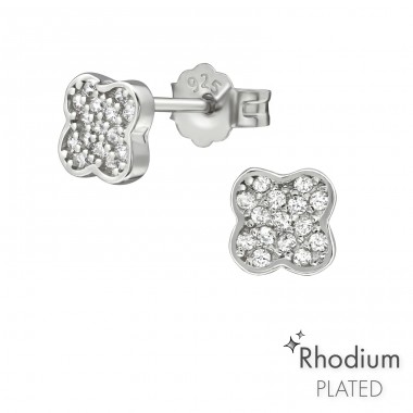 Flower - 925 Sterling Silver Ear Studs with Zirconia stones A4S21310