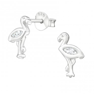 Silberner Flamingo - 925er Silber Ohrstecker mit Zirkonia Steinen A4S21520